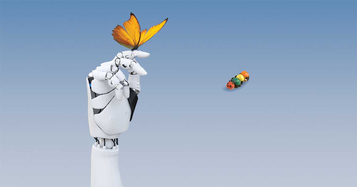robot hand with butterfly
